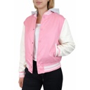Pink/White Medium Women's Hooded Varsity Jacket w/ Detachable Hood
